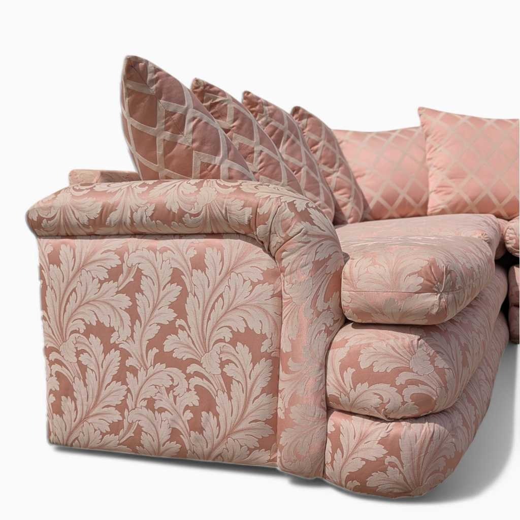 Postmodern Sectional Sofa – 80s Vintage Pink Sofa, Retro Floral Design, Curved Couch, Statement Living Room Furniture