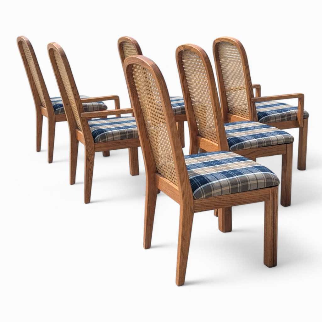 Cane Back Dining Chairs, Set of 6 Postmodern c. 1980s