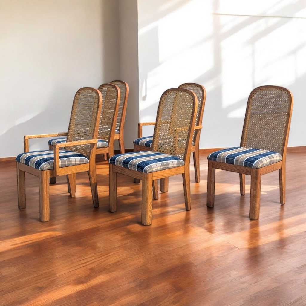 Cane Back Dining Chairs, Set of 6 Postmodern c. 1980s