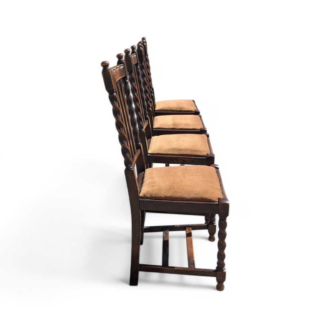 Antique Dining Chairs – Set of 4 Wooden Chairs, Vintage Dining Room Chairs, Classic Design with Barley Twist Legs