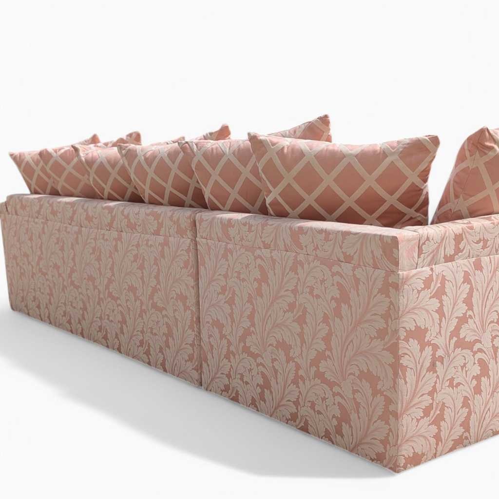 Postmodern Sectional Sofa – 80s Vintage Pink Sofa, Retro Floral Design, Curved Couch, Statement Living Room Furniture