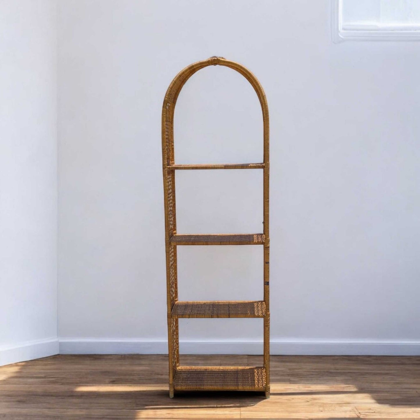 Vintage Arched Rattan Shelf β Tall Boho Etagere
