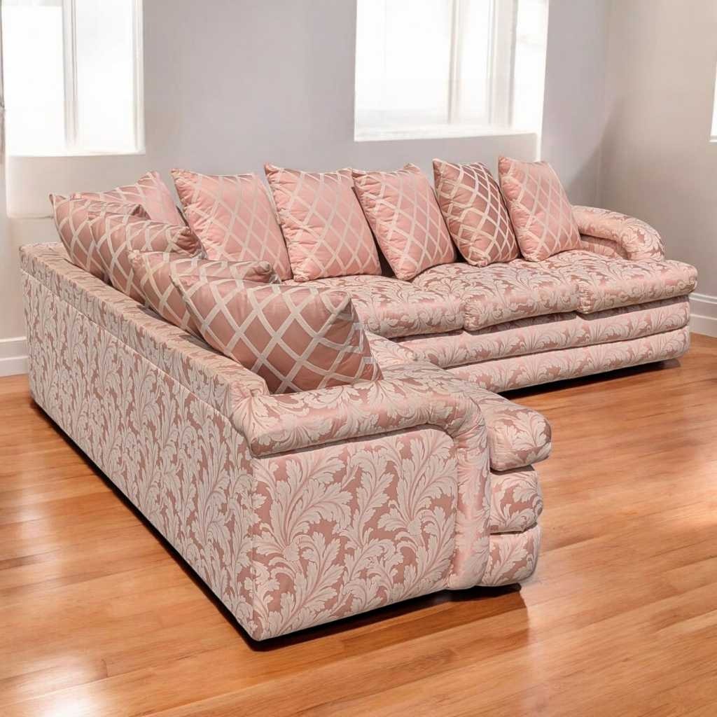 Postmodern Sectional Sofa – 80s Vintage Pink Sofa, Retro Floral Design, Curved Couch, Statement Living Room Furniture