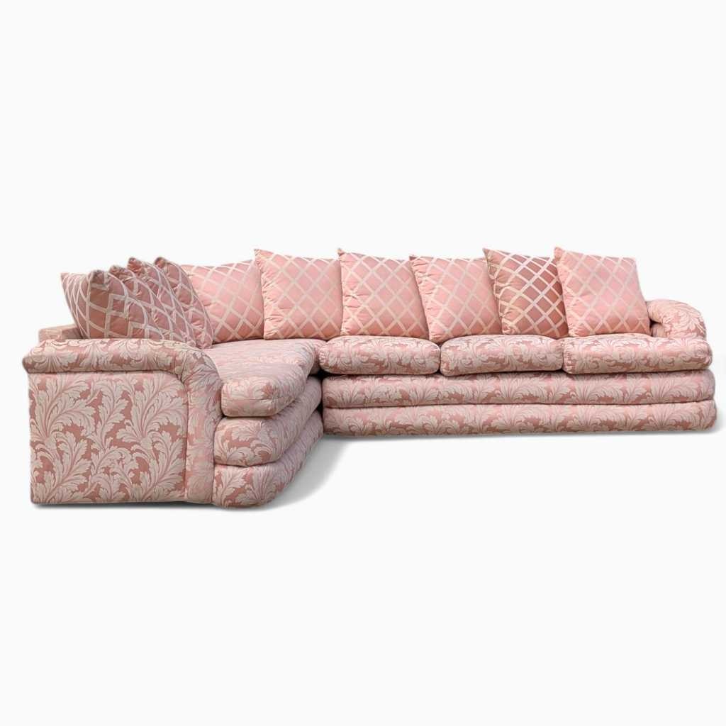 Postmodern Sectional Sofa – 80s Vintage Pink Sofa, Retro Floral Design, Curved Couch, Statement Living Room Furniture
