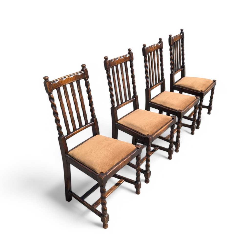 Antique Dining Chairs – Set of 4 Wooden Chairs, Vintage Dining Room Chairs, Classic Design with Barley Twist Legs