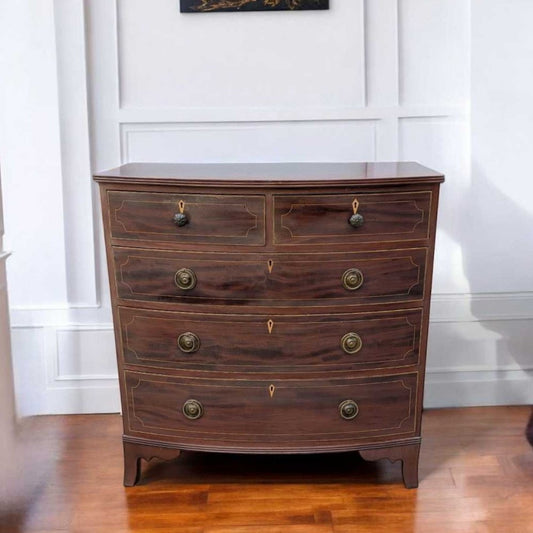 Antique Dresser – English Mahogany Bow Front Chest of Drawers