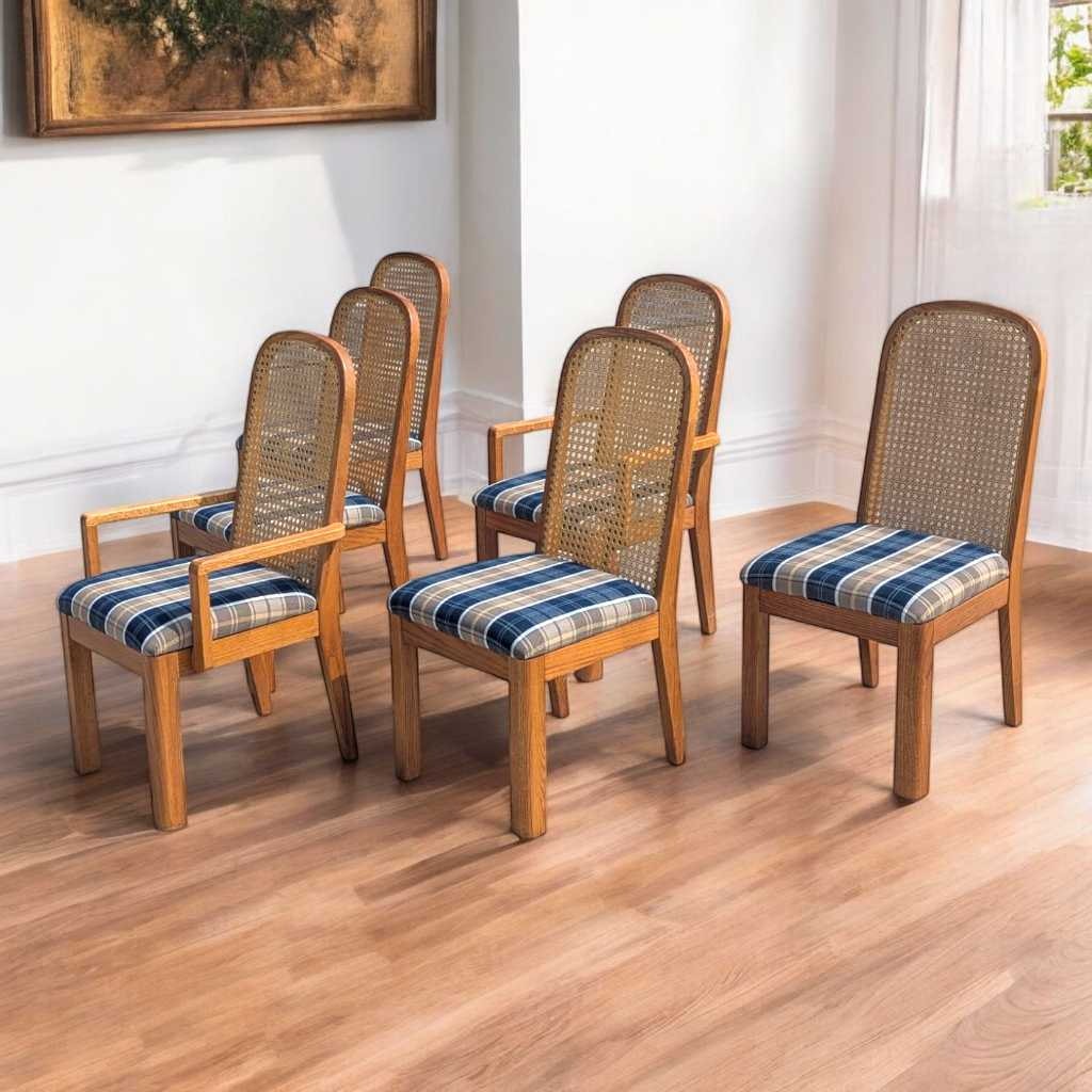 Cane Back Dining Chairs, Set of 6 Postmodern c. 1980s