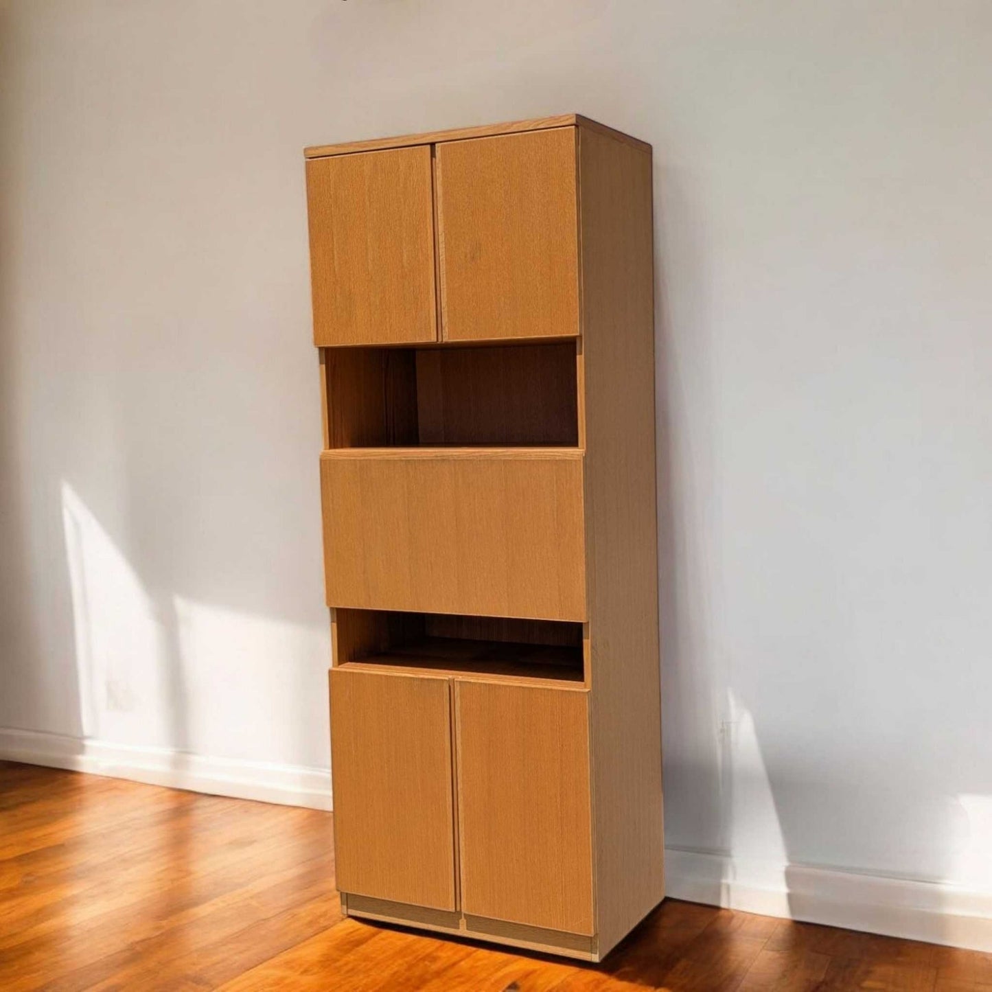 Vintage Bauhaus Tall Bar Cabinet – Drop Front w/ Mirror, Modern Storage Tower, 84" High, Made in Canada, MCM Style