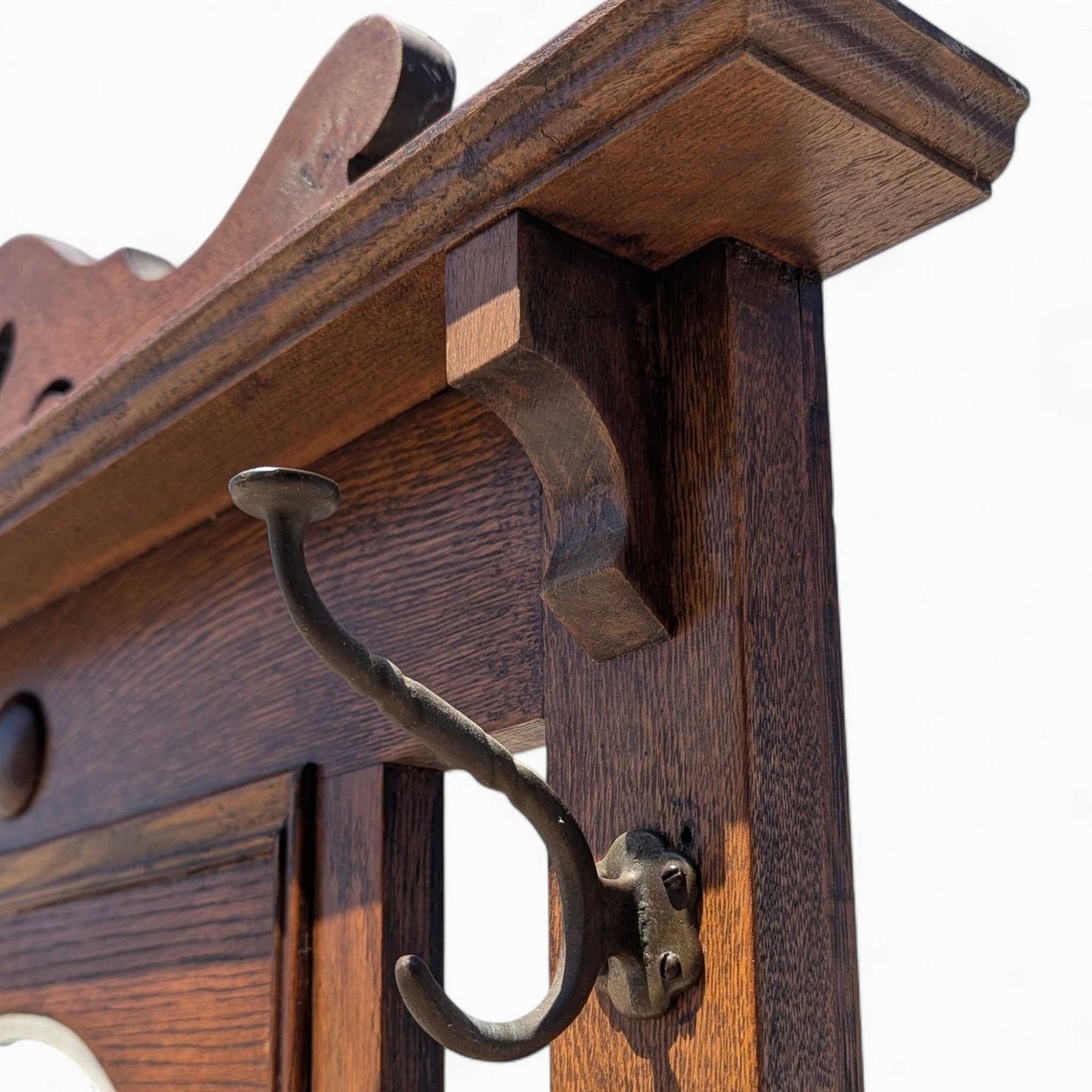 Antique Oak Hall Tree with Mirror, c. 1900s