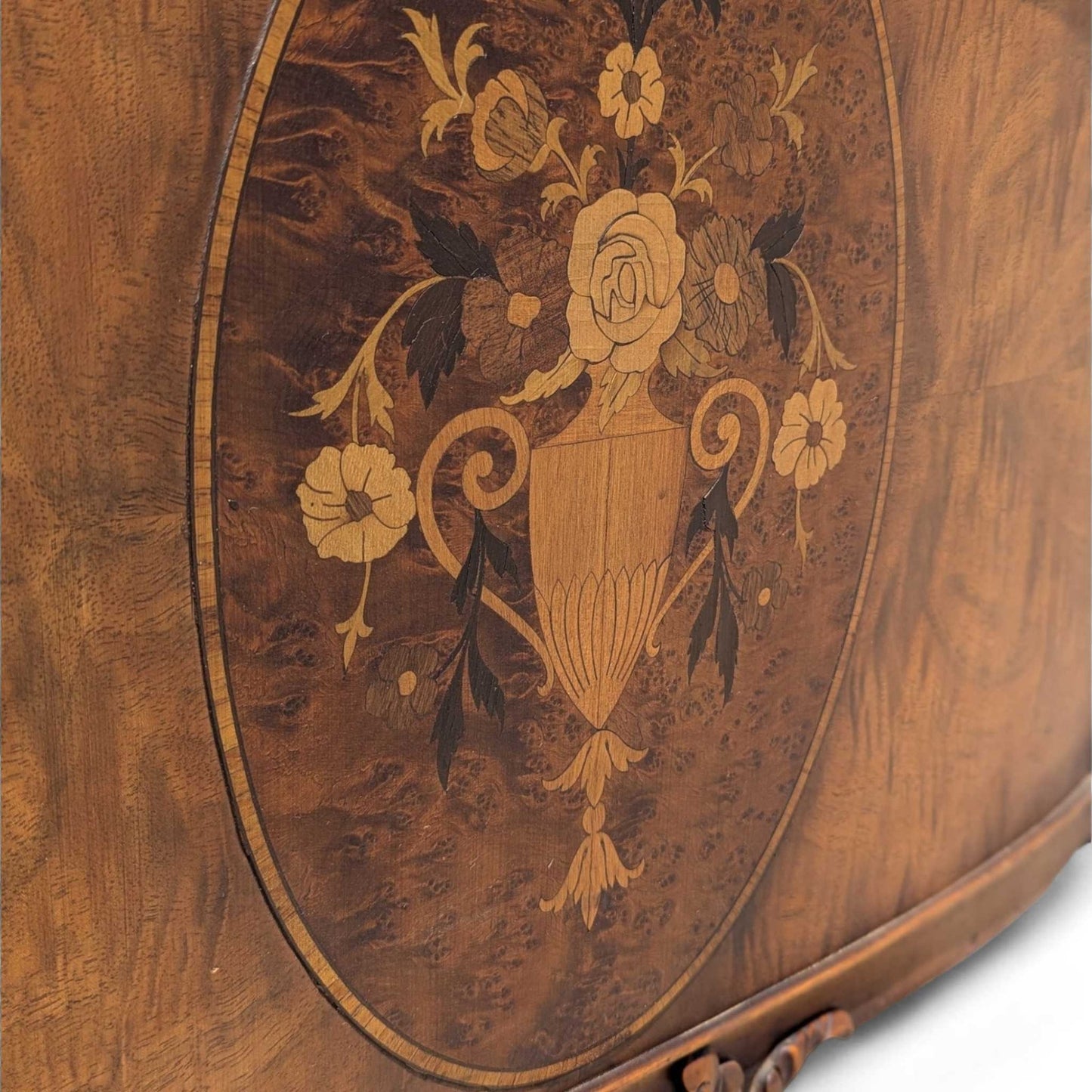 Antique Twin Bed Frame with Inlay | French Style Carved Wood Bed | Twin Size Vintage Bed | Ornate Floral Detail | 1920s Bedroom Decor