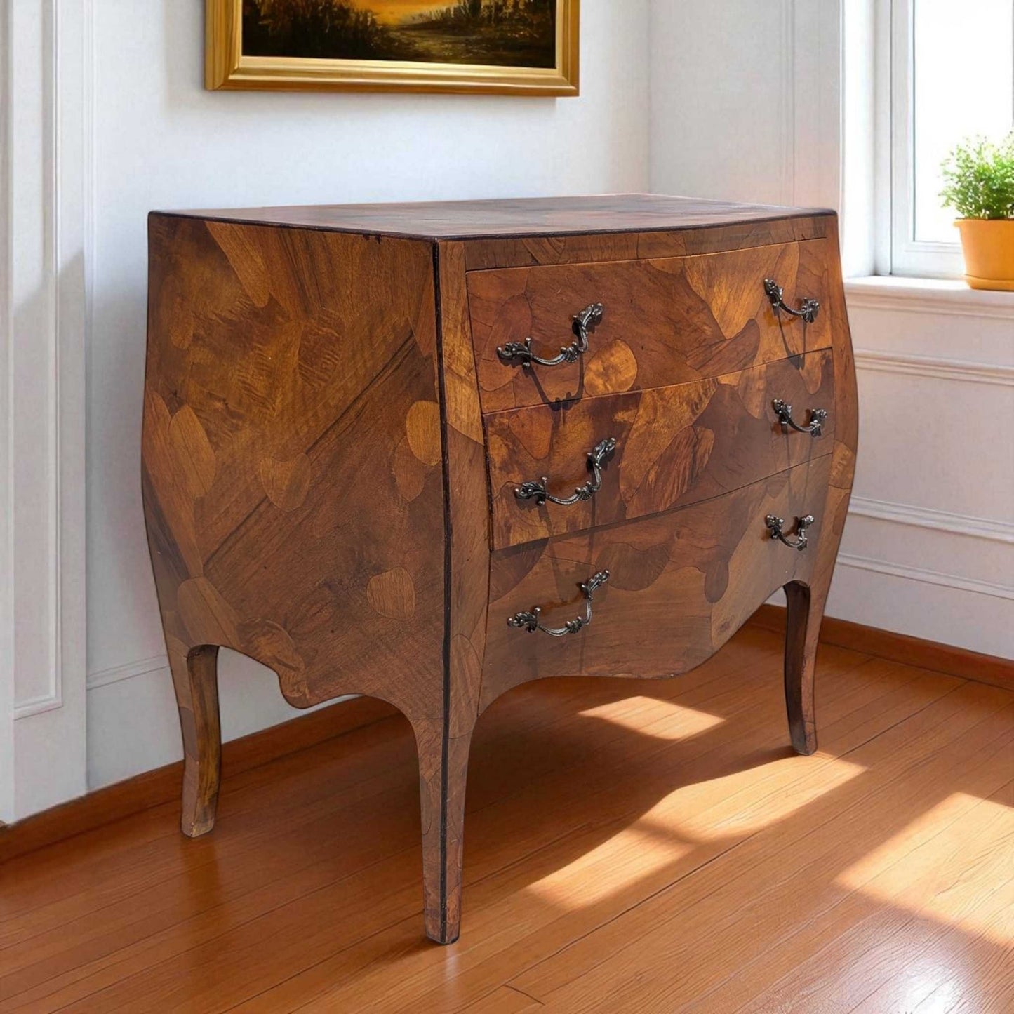 Vintage Italian Olive Burl Wood Bombe Chest