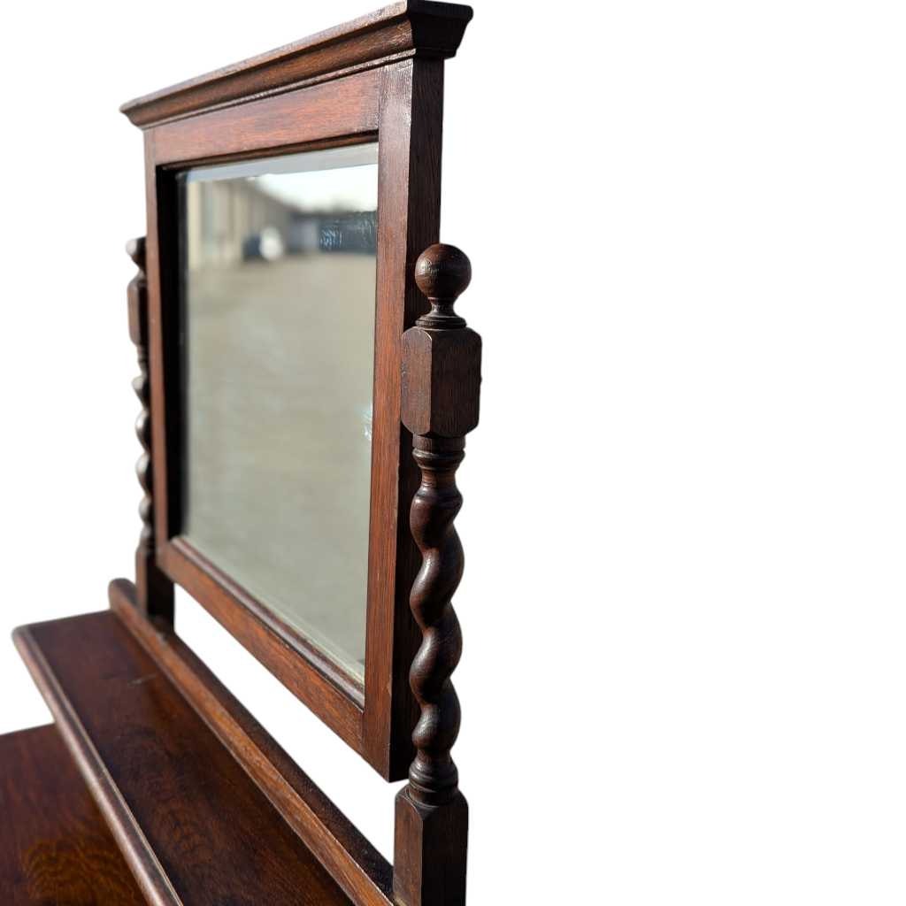 Antique Tiger Oak Dresser with Mirror – Barley Twist Detail, Vintage Vanity with Drawers, Early 1900s