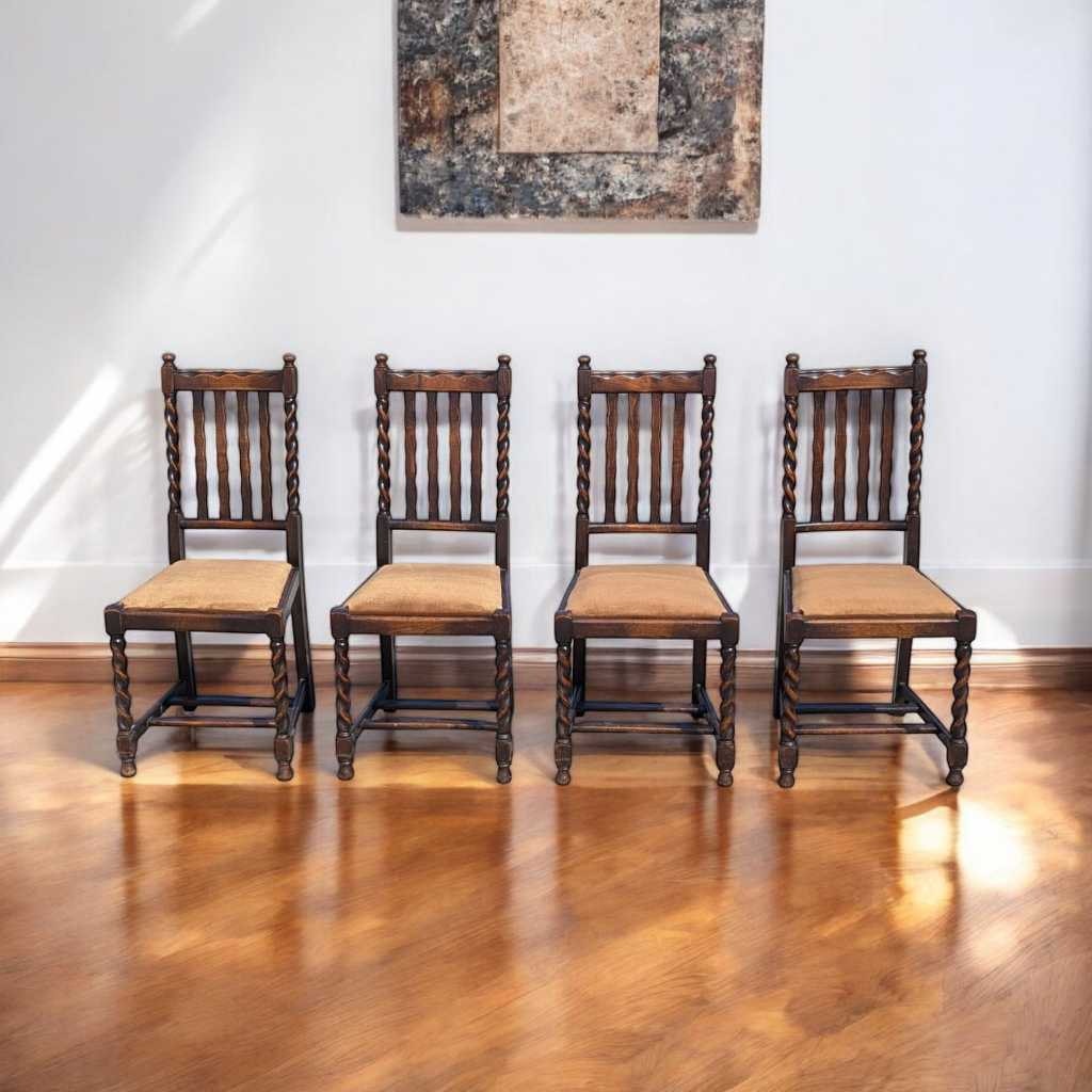 Antique Dining Chairs – Set of 4 Wooden Chairs, Vintage Dining Room Chairs, Classic Design with Barley Twist Legs