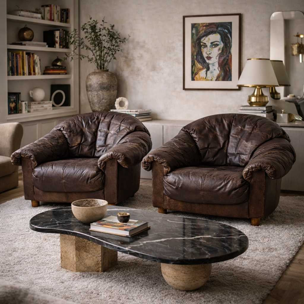 Leather Lounge Chairs, Pair c.1970s