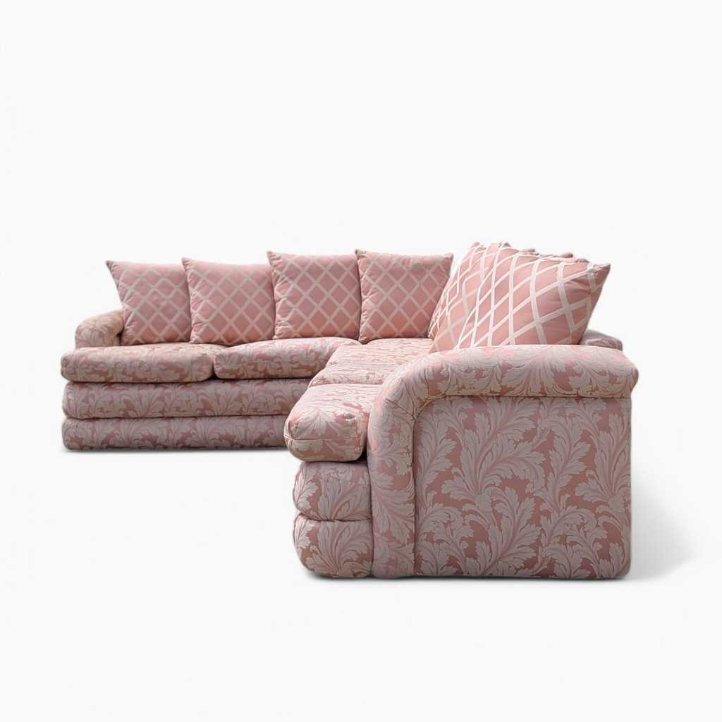 Postmodern Sectional Sofa – 80s Vintage Pink Sofa, Retro Floral Design, Curved Couch, Statement Living Room Furniture