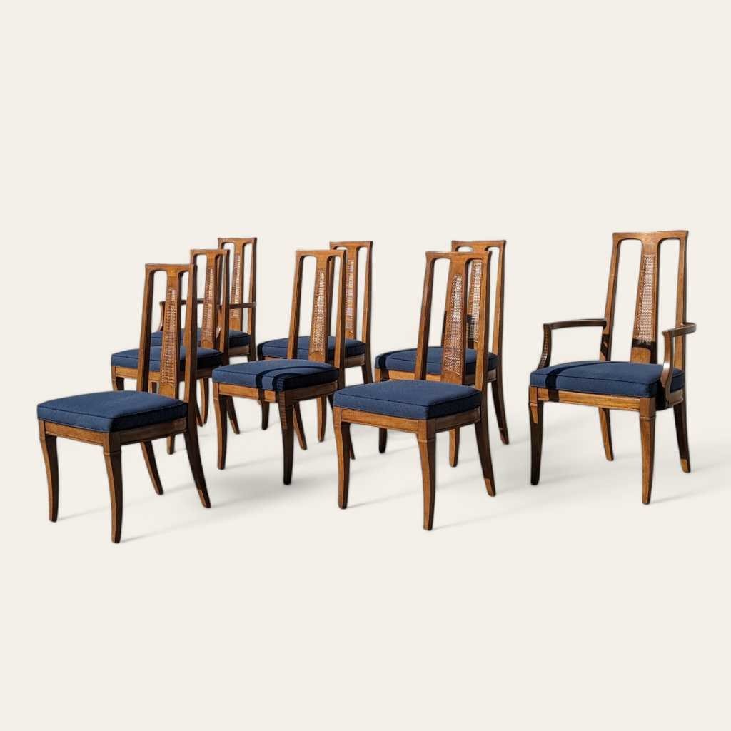 8 Mid Century Modern Drexel Triune Mahogany Cane Back Dining Chairs