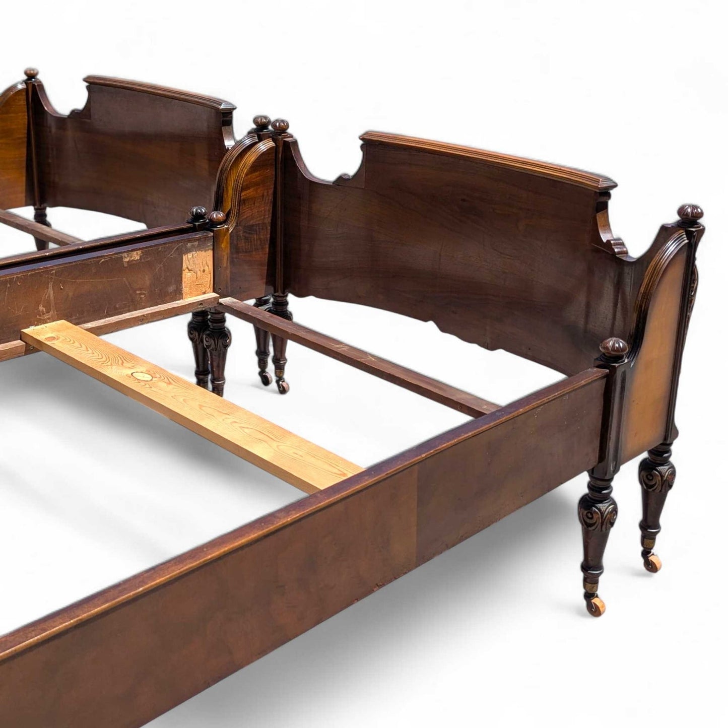 Antique Twin Bed Frame with Inlay | French Style Carved Wood Bed | Twin Size Vintage Bed | Ornate Floral Detail | 1920s Bedroom Decor
