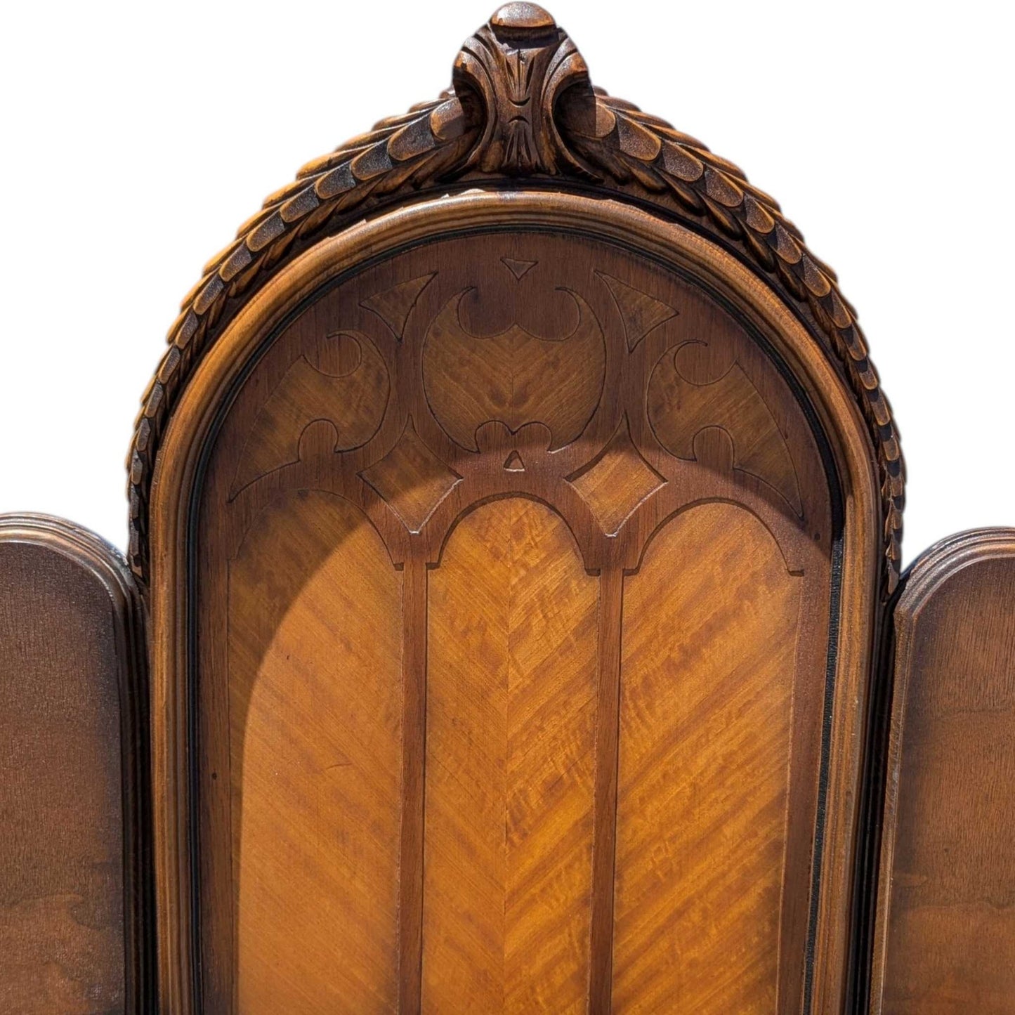 Antique Twin Bed Frame with Inlay | French Style Carved Wood Bed | Twin Size Vintage Bed | Ornate Floral Detail | 1920s Bedroom Decor