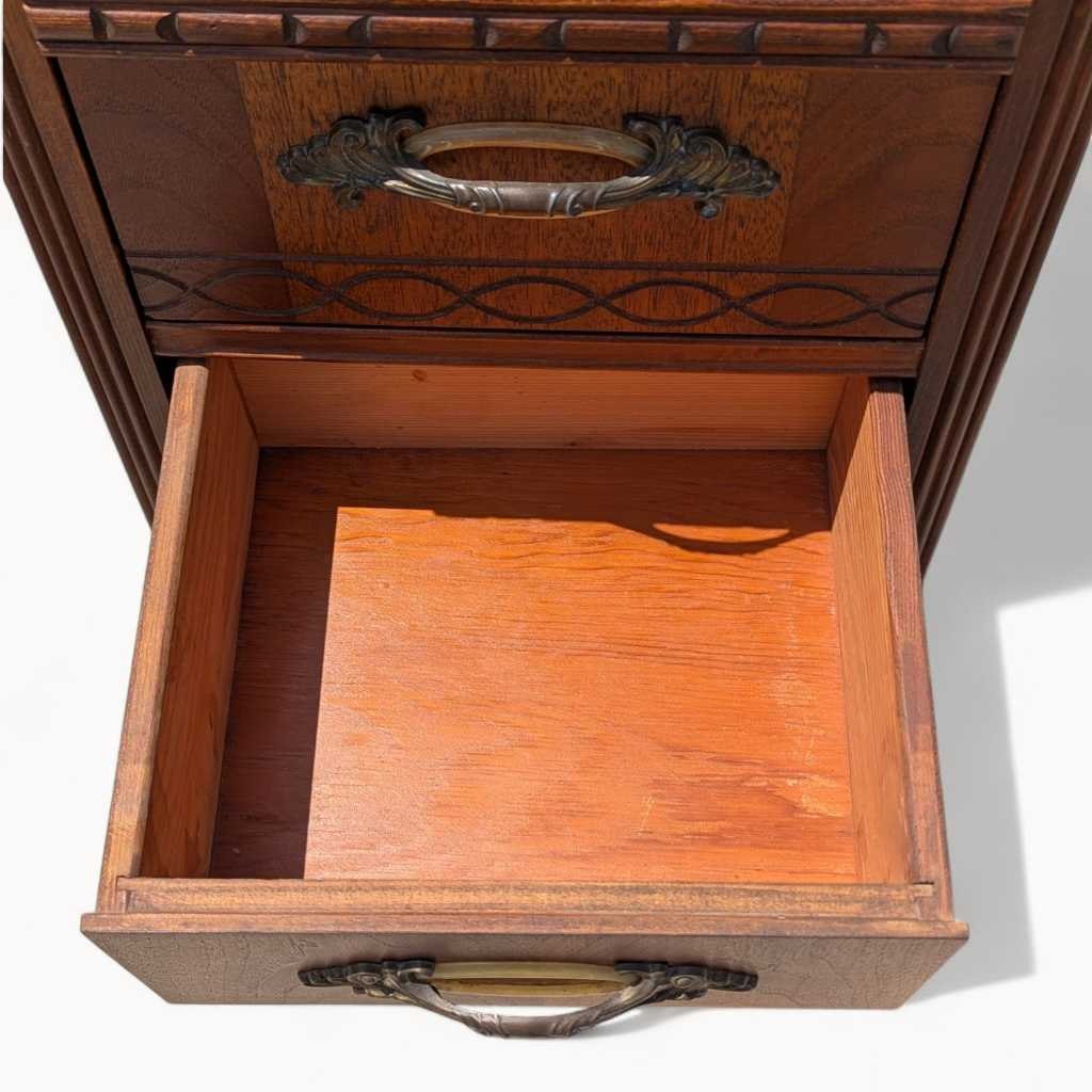 Art Deco Nightstand – 1930s Vintage Bedside Table, Waterfall Edge, 26" Tall, Excellent Condition