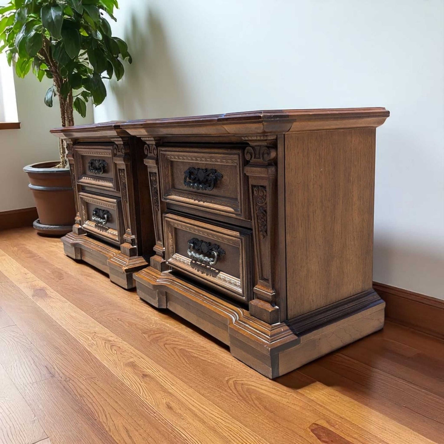 Vintage Carved Wood Nightstands