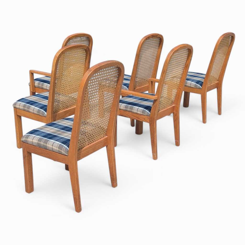 Cane Back Dining Chairs, Set of 6 Postmodern c. 1980s