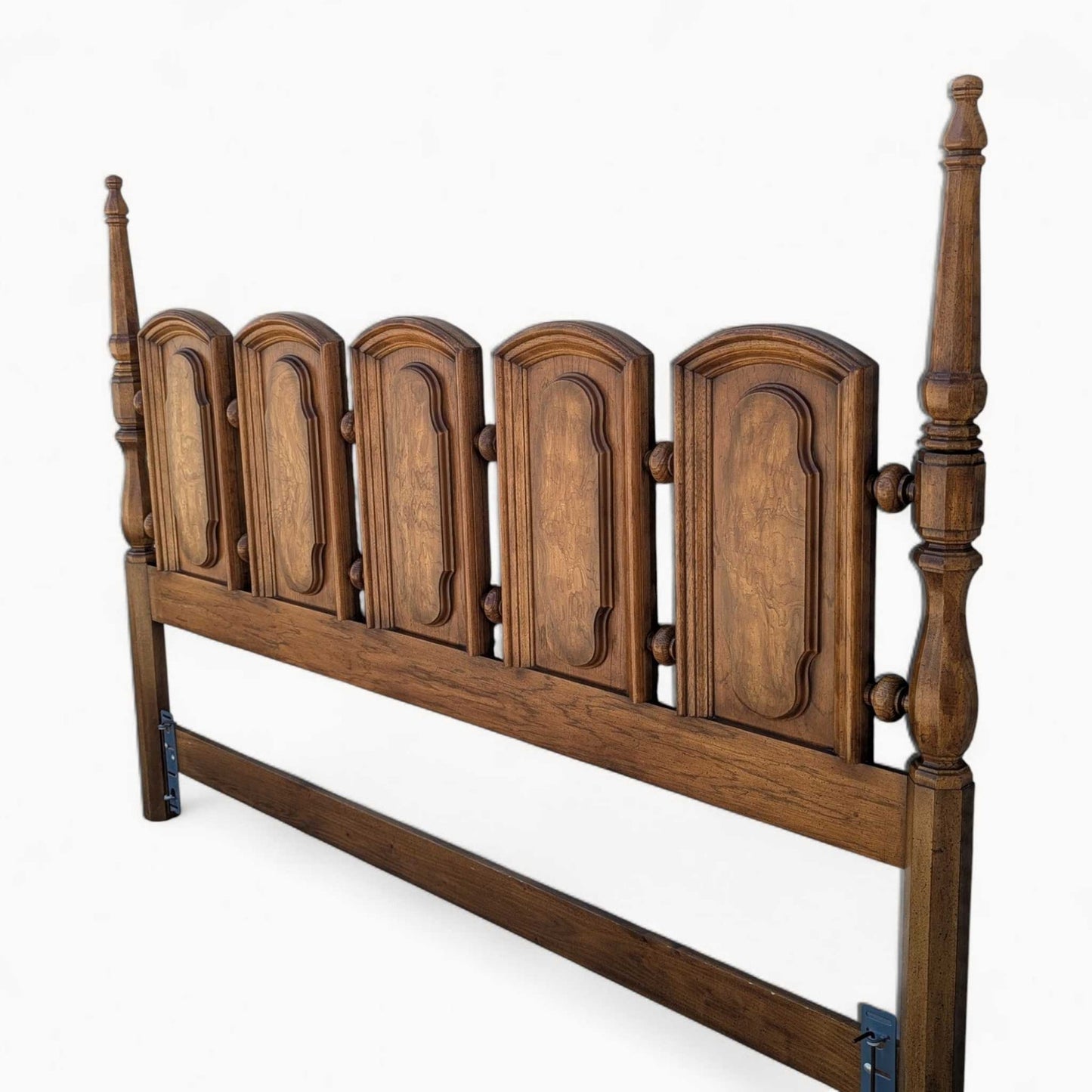 Vintage Oak King Headboard – Carved Panel Design with Turned Spindles
