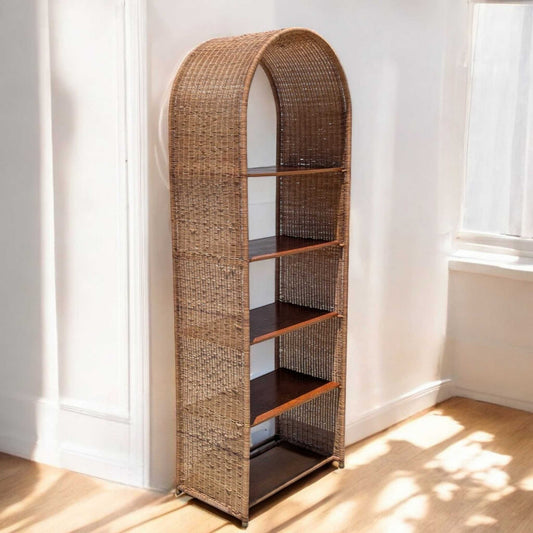 Vintage Rattan Arch Bookcase