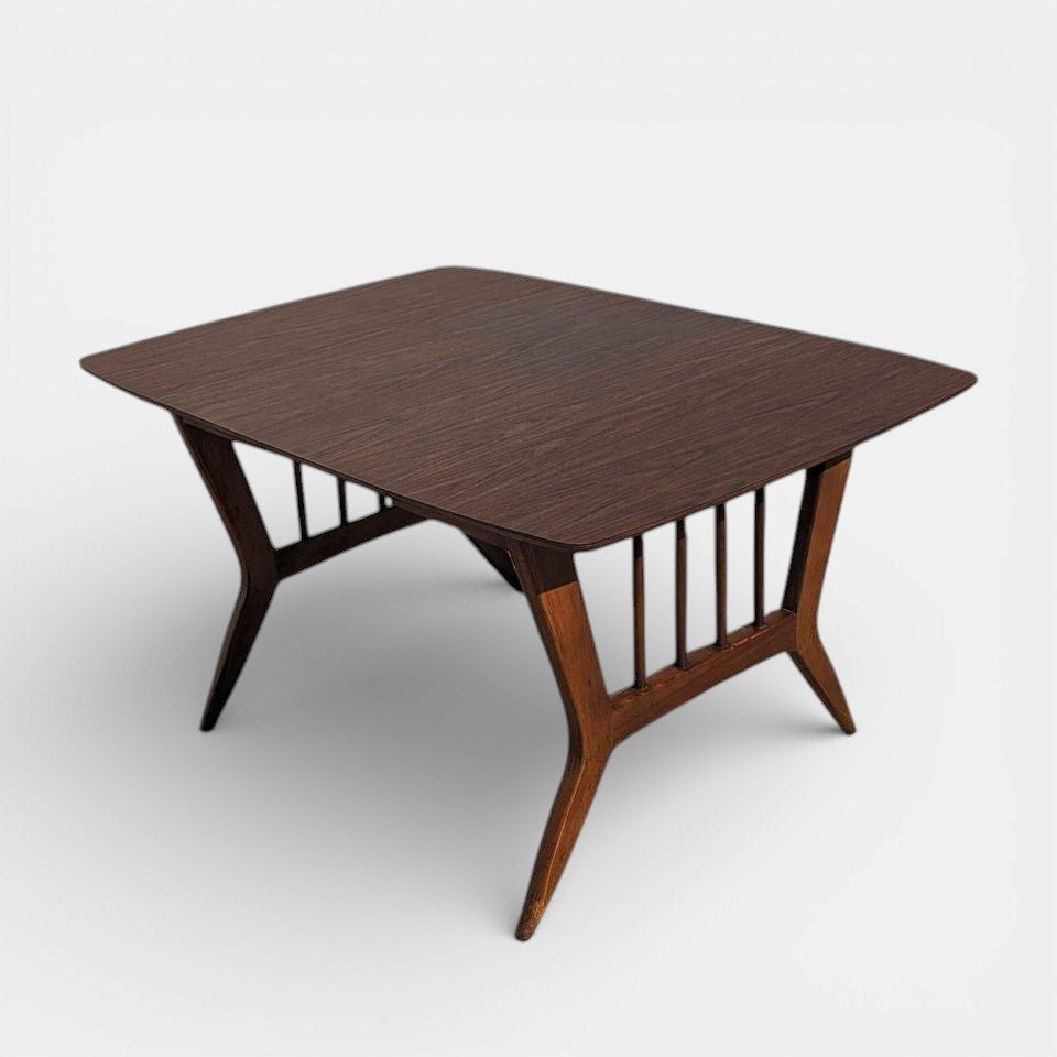 Mid Century Drop Leaf Dining Table by Garrison Furniture Co. | Sculptural Walnut Laminate Table | 1960s MCM