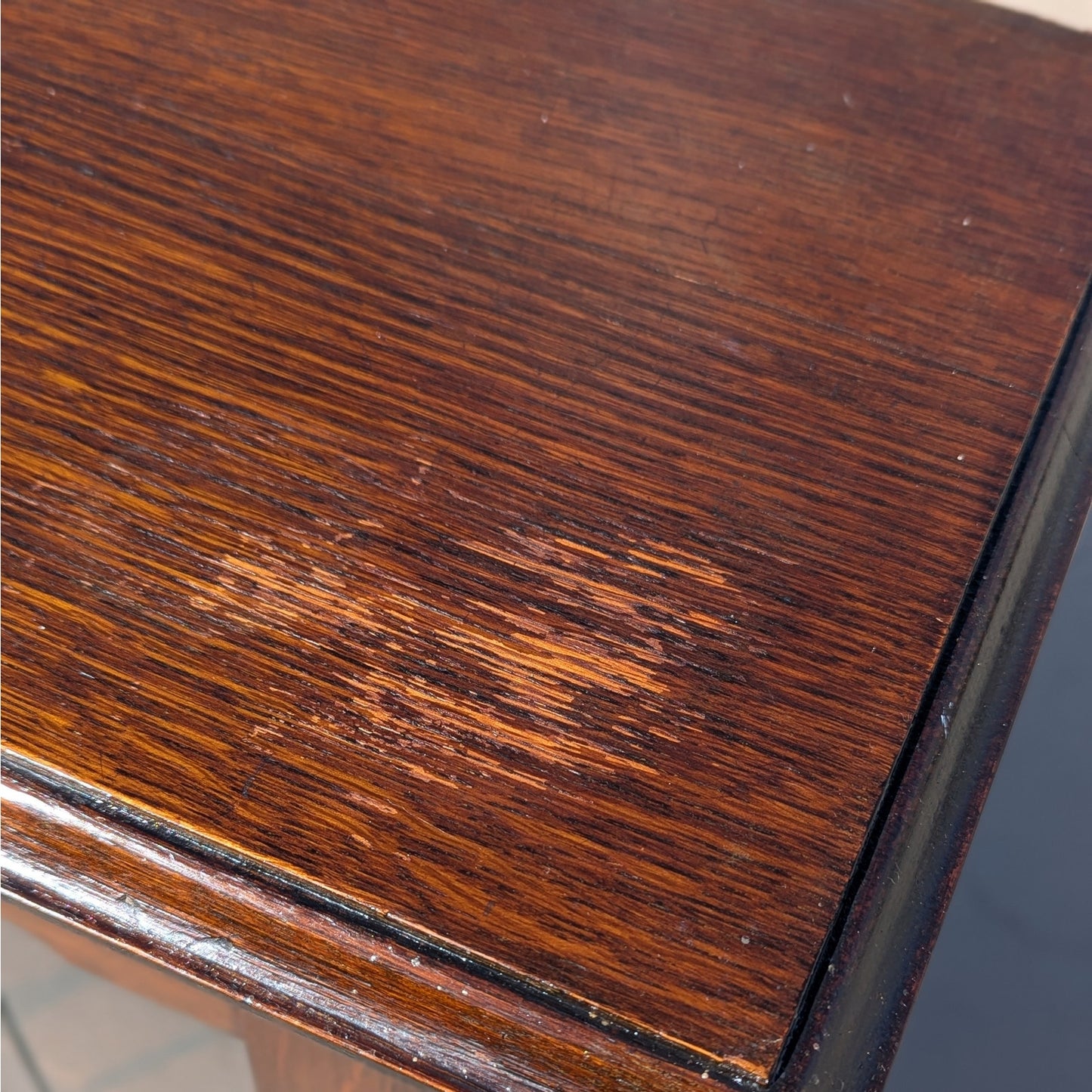 Antique Oak Cabinet with Stained Glass Doors – Leaded Glass Hutch with Shelving & Barley Twist Legs