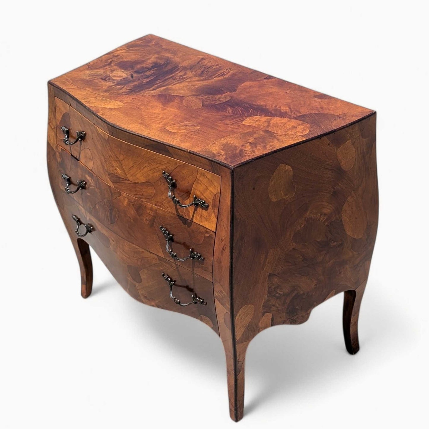 Vintage Italian Olive Burl Wood Bombe Chest