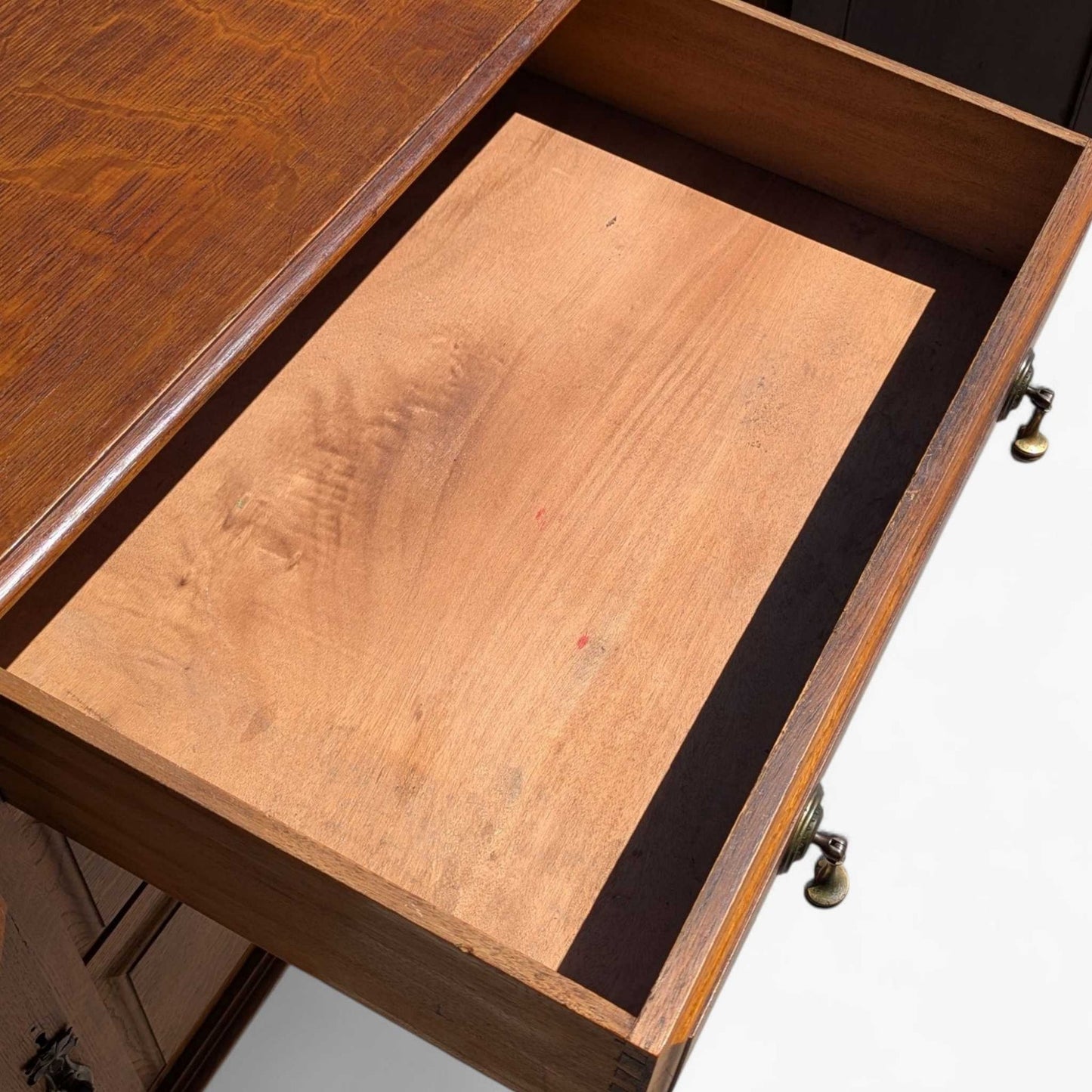 Vintage Oak Sideboard Buffet with Queen Anne Legs, 3 Drawers + Cabinet Storage, Traditional English Style Credenza, 61.75” Wide