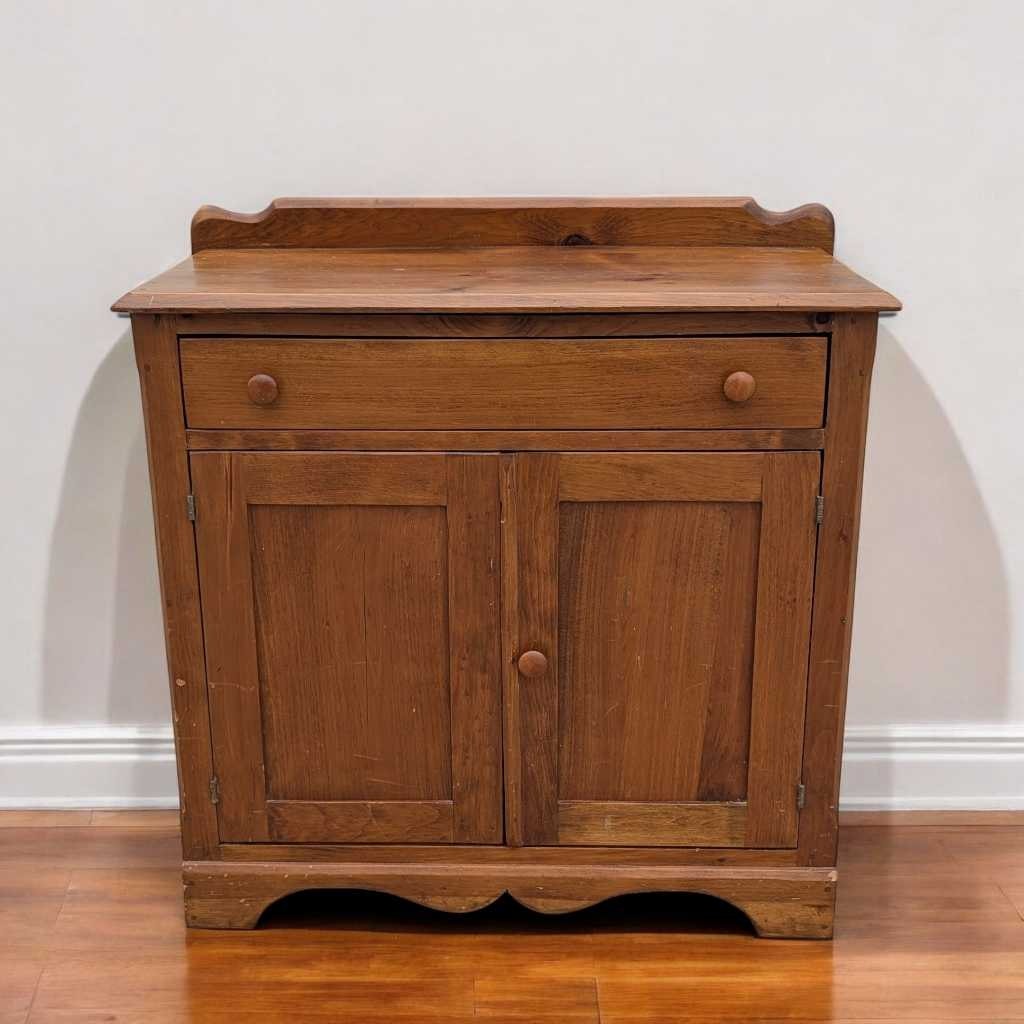 Primitive Solid Wood Cabinet β Rustic Storage Cupboard w/ Drawer, Removable Shelf, Country Farmhouse Charm