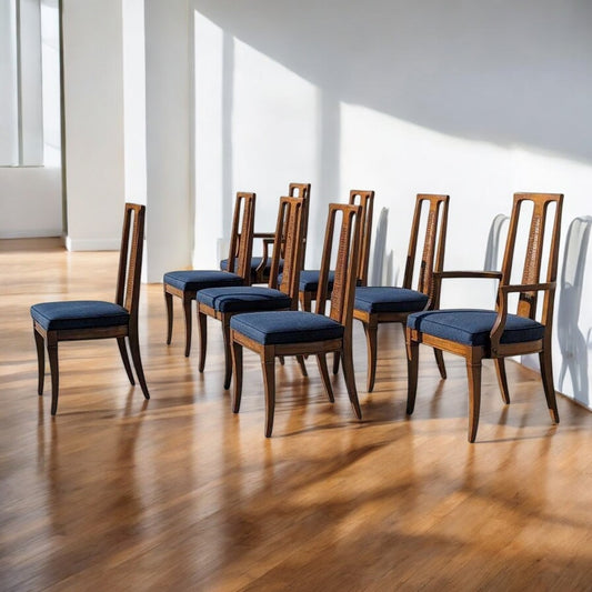 8 Mid Century Modern Drexel Triune Mahogany Cane Back Dining Chairs