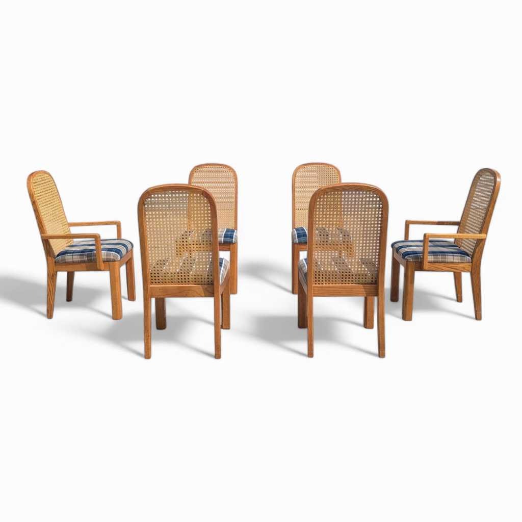 Cane Back Dining Chairs, Set of 6 Postmodern c. 1980s
