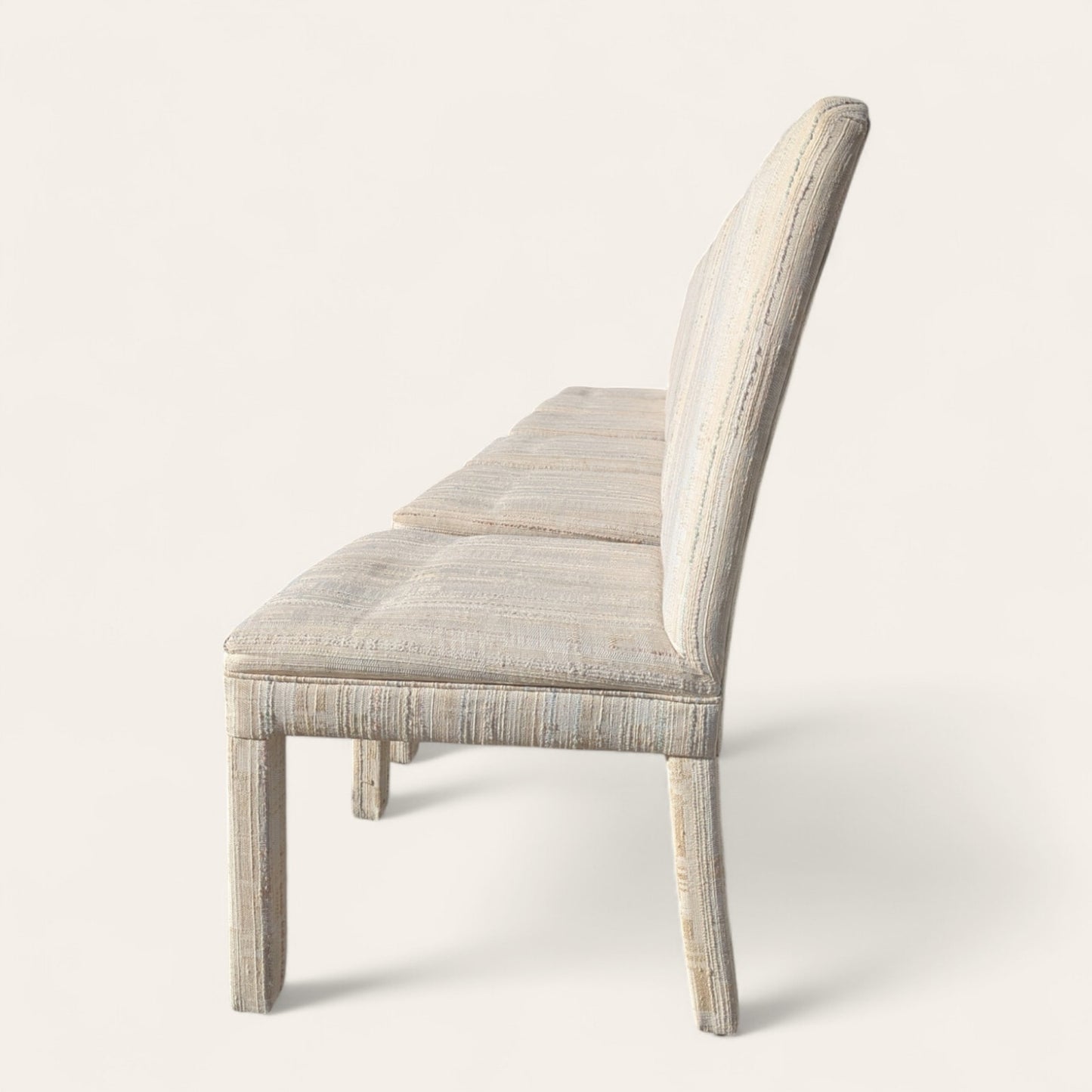 Set of 6 Postmodern 1980s Dining Chairs – Cream Textured Fabric w/ Subtle Color Flecks, Sculptural Silhouette