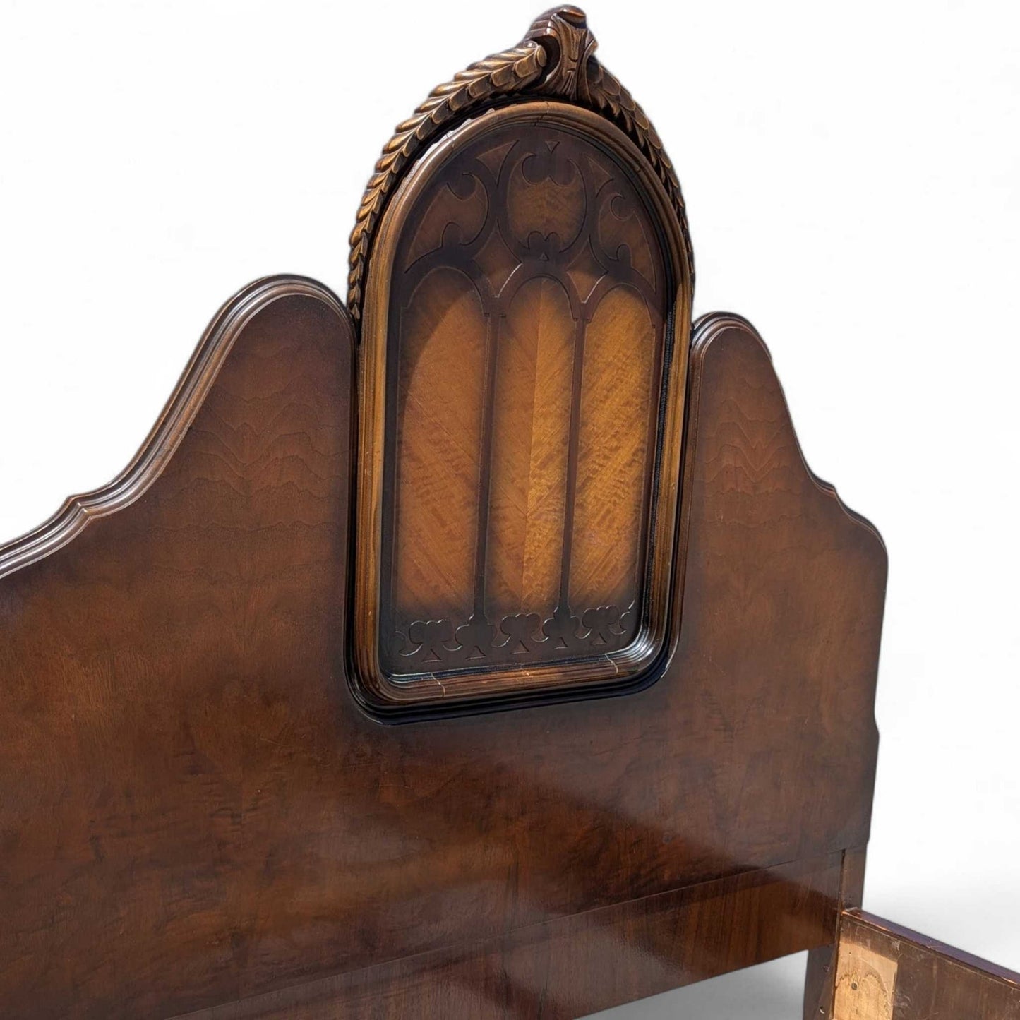 Antique Twin Bed Frame with Inlay | French Style Carved Wood Bed | Twin Size Vintage Bed | Ornate Floral Detail | 1920s Bedroom Decor