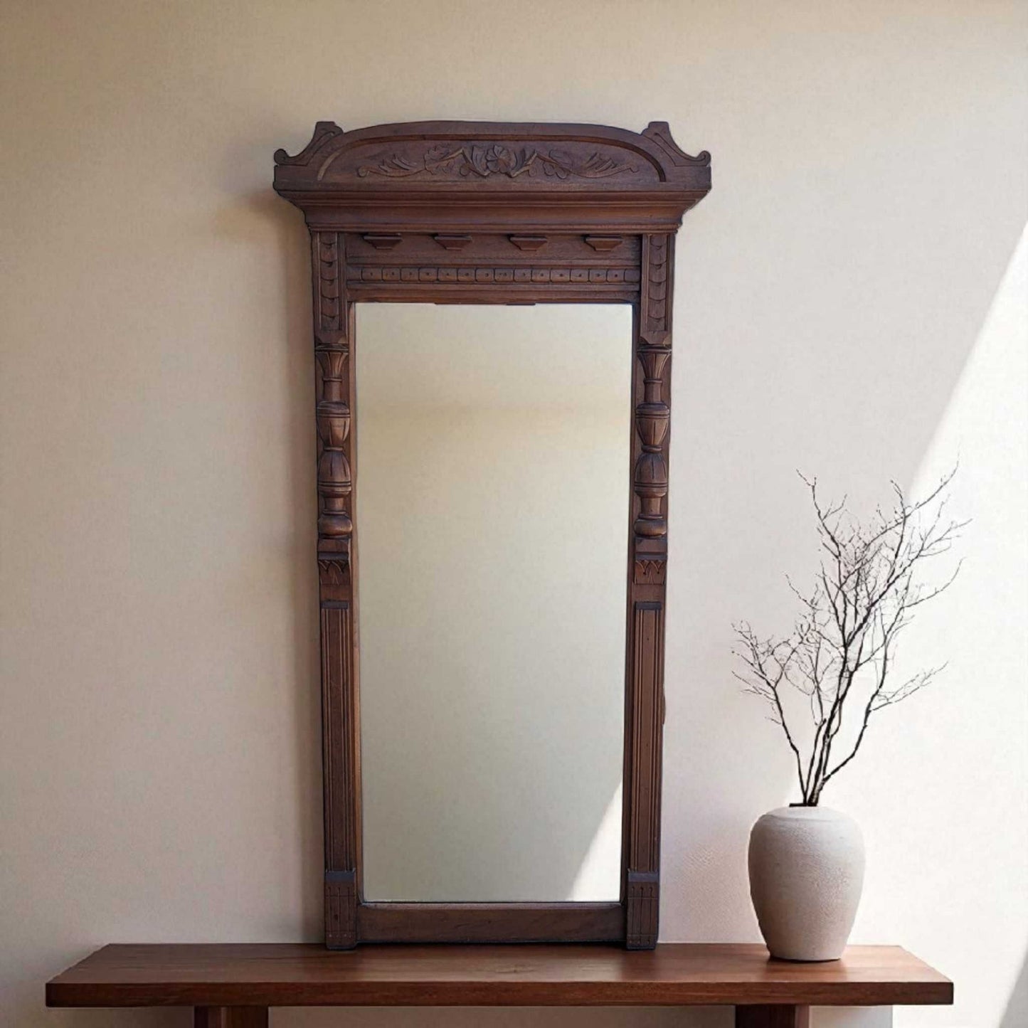 Antique Carved Wood Wall Mirror