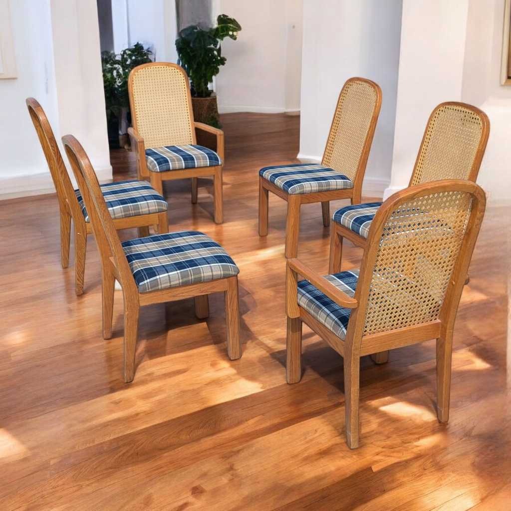 Cane Back Dining Chairs, Set of 6 Postmodern c. 1980s