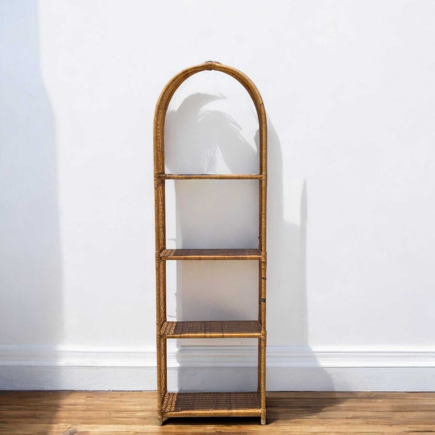 Vintage Arched Rattan Shelf β Tall Boho Etagere