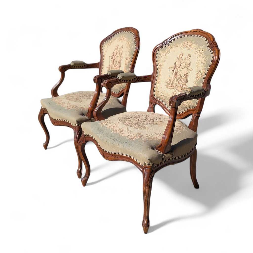 Pair of Vintage French Carved Armchairs