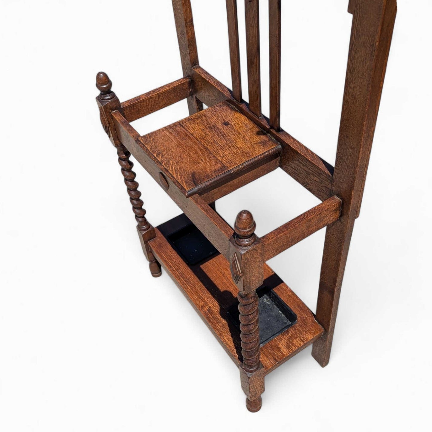 Antique Oak Hall Tree with Mirror, c. 1900s