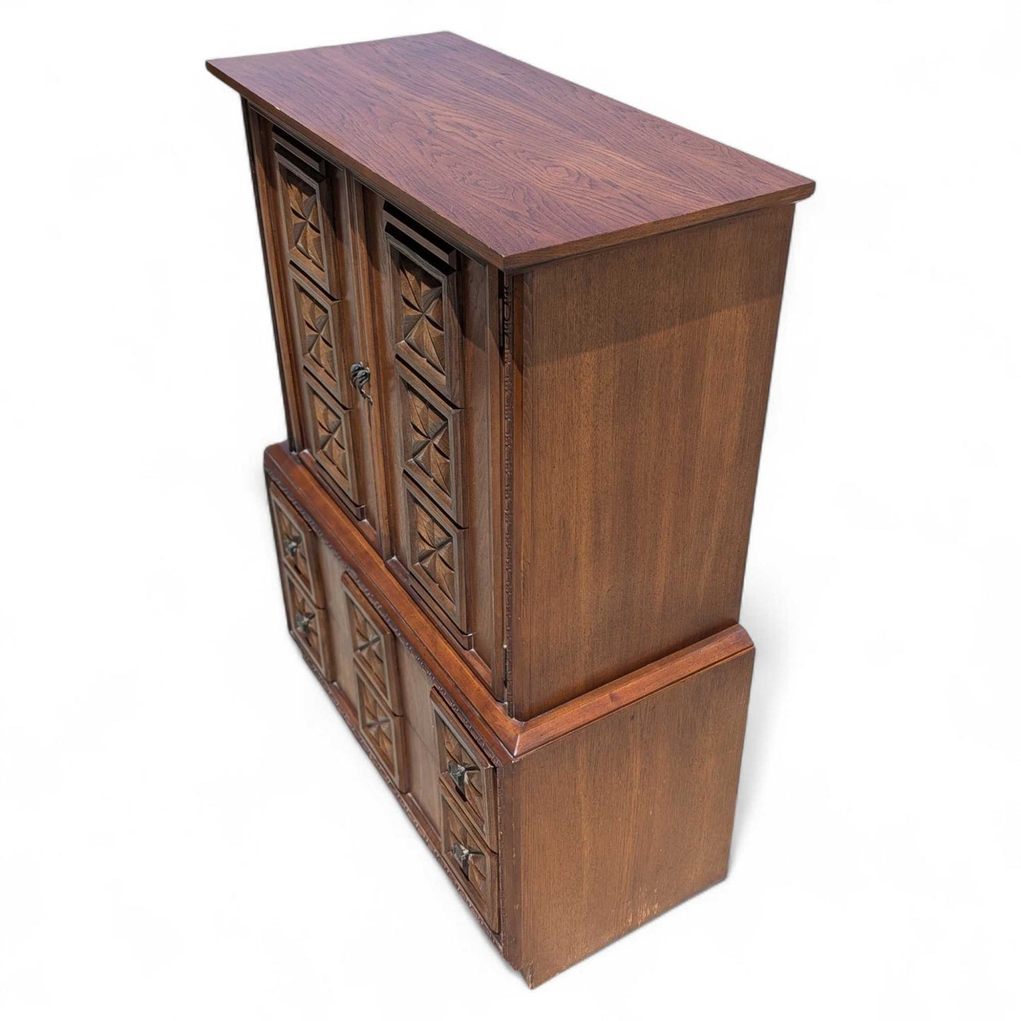 Vintage Brutalist Tallboy Dresser Cabinet c. 1970s