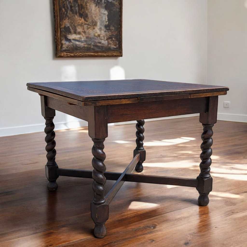 Antique Barley Twist Draw-Leaf Table, Solid Oak