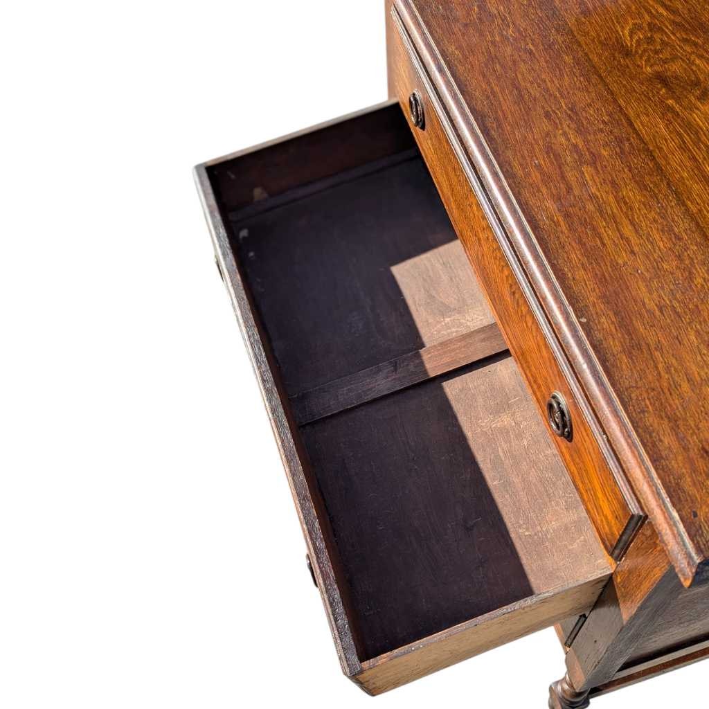 Antique Tiger Oak Dresser with Mirror – Barley Twist Detail, Vintage Vanity with Drawers, Early 1900s