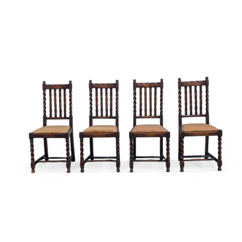 Antique Dining Chairs – Set of 4 Wooden Chairs, Vintage Dining Room Chairs, Classic Design with Barley Twist Legs