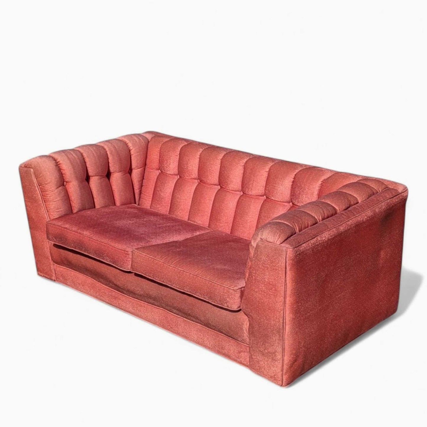 Vintage 1980s Tufted Sofa – Postmodern Loveseat in Rose Upholstery, Milo Baughman Style, 67" Long