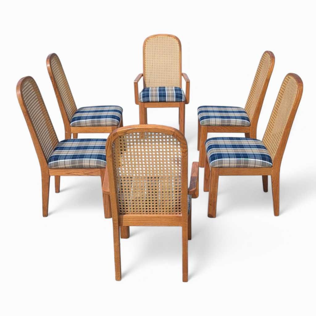 Cane Back Dining Chairs, Set of 6 Postmodern c. 1980s