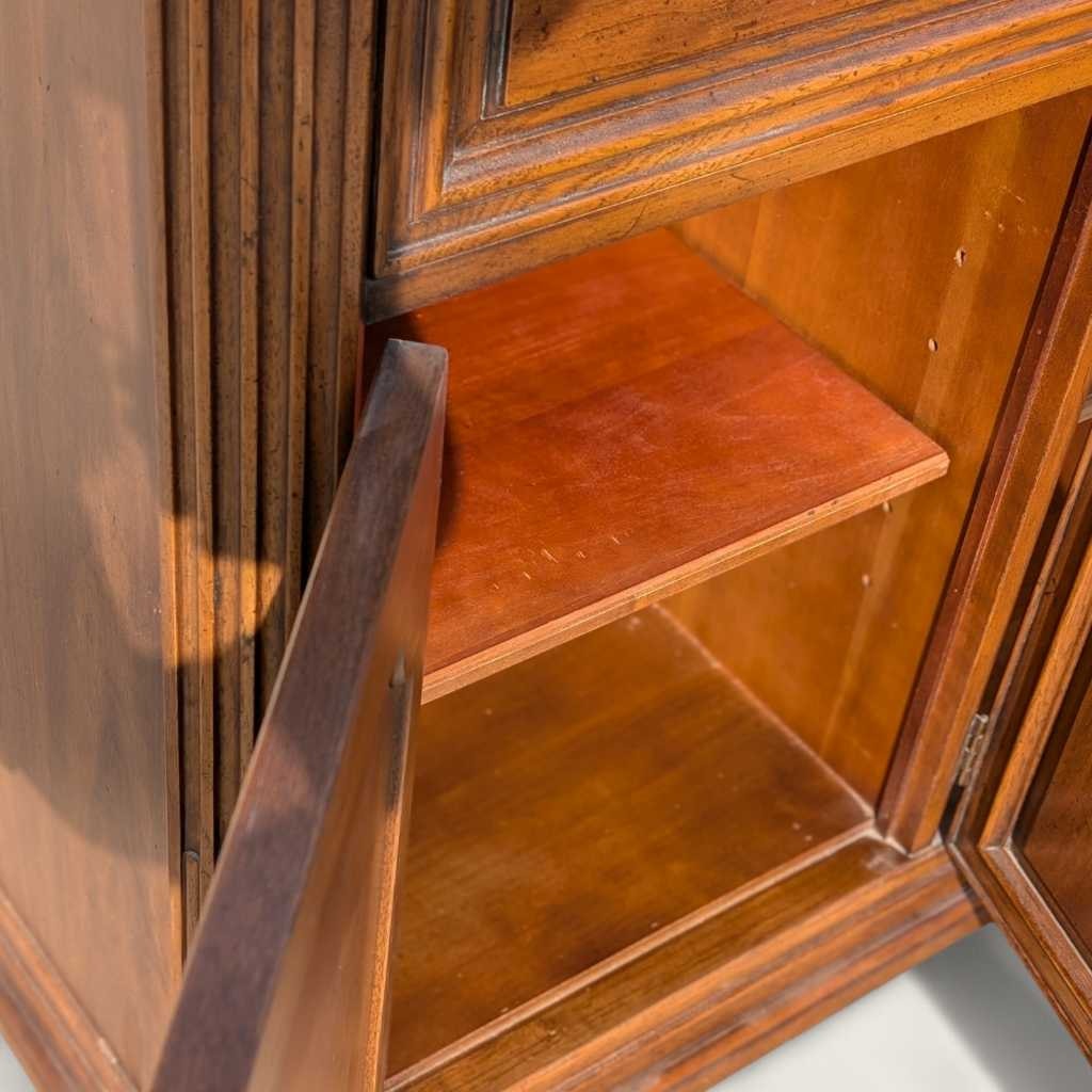 Henredon 1970s Credenza – Traditional Walnut Sideboard with Brass Pulls & Adjustable Shelving, 66” Vintage Cabinet