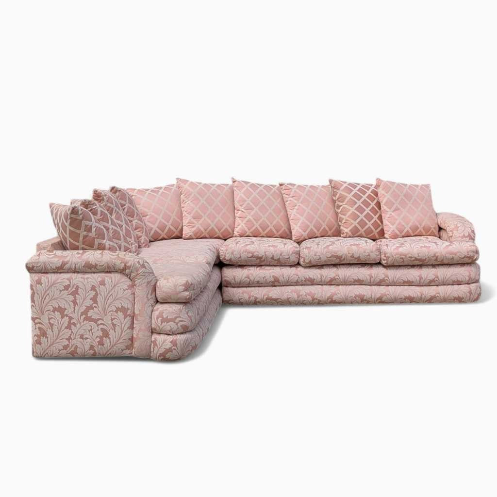 Postmodern Sectional Sofa – 80s Vintage Pink Sofa, Retro Floral Design, Curved Couch, Statement Living Room Furniture