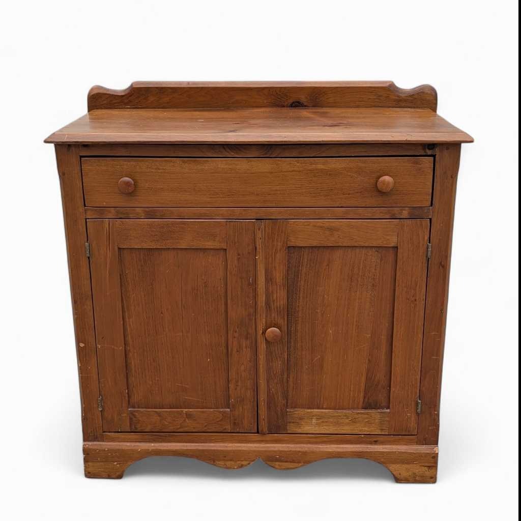 Primitive Solid Wood Cabinet β Rustic Storage Cupboard w/ Drawer, Removable Shelf, Country Farmhouse Charm